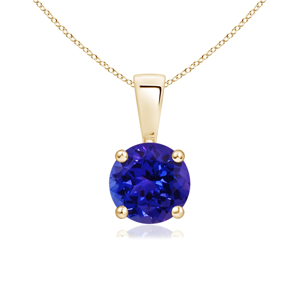 6mm AAAA Classic Prong-Set Round Tanzanite Solitaire Pendant in Yellow Gold