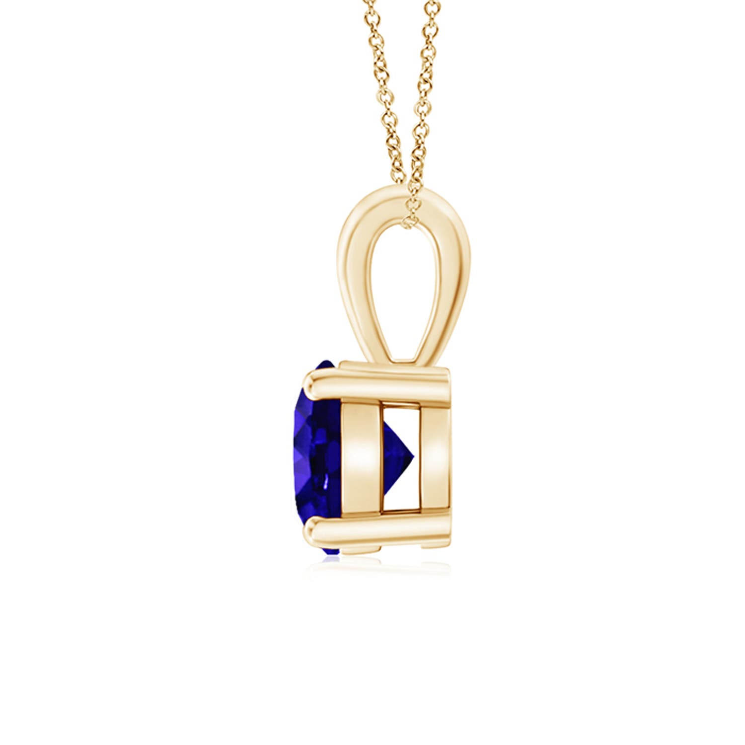 6mm AAAA Classic Prong-Set Round Tanzanite Solitaire Pendant in Yellow Gold - side 3