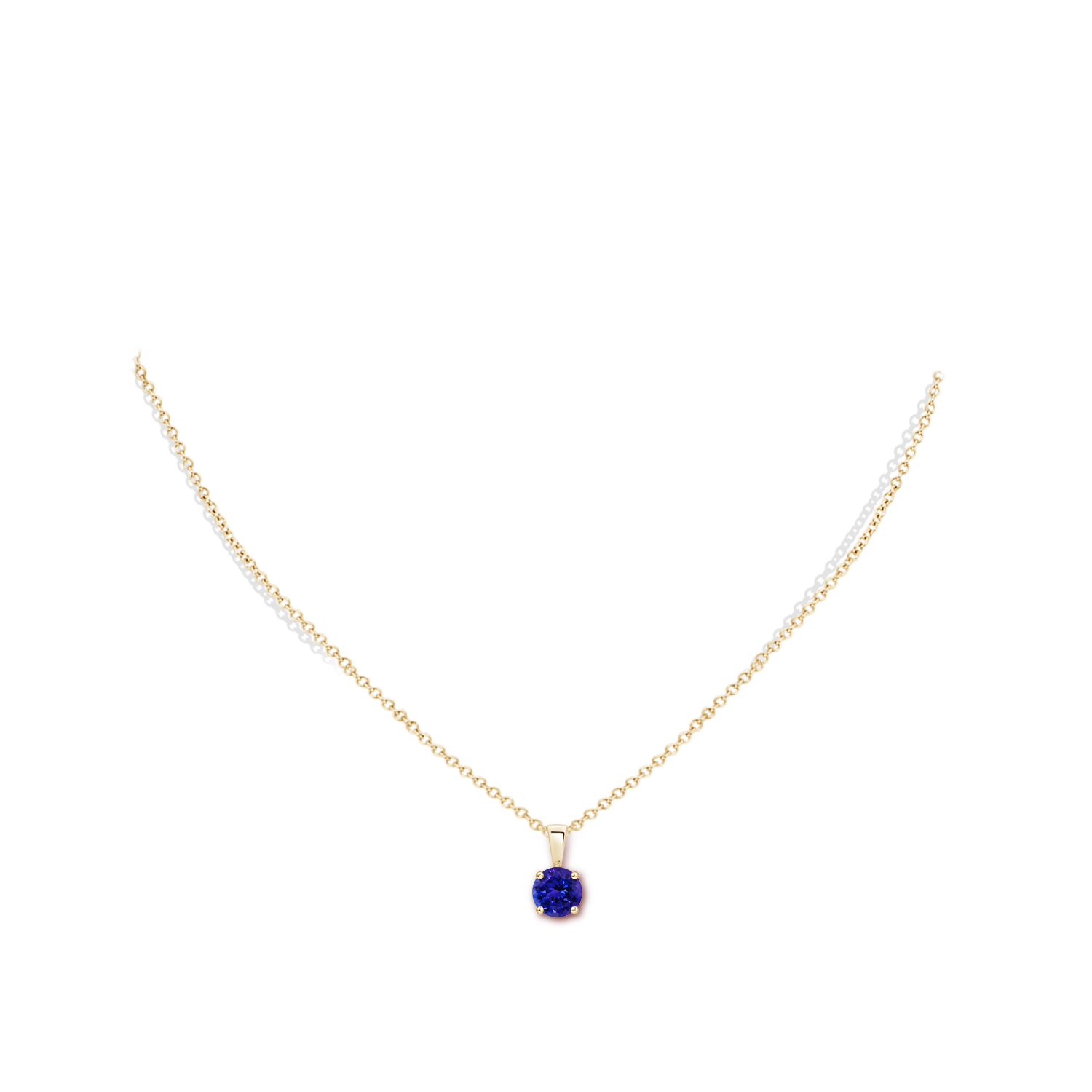 6mm AAAA Classic Prong-Set Round Tanzanite Solitaire Pendant in Yellow Gold - body_neck