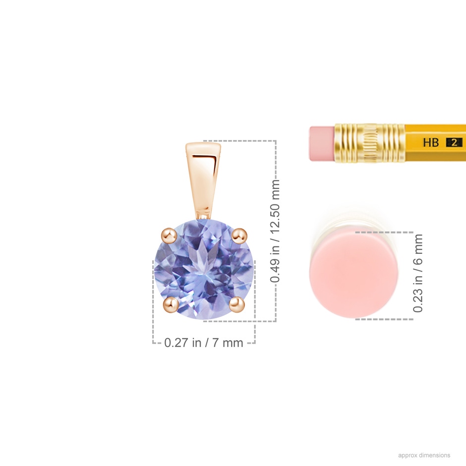 7mm A Classic Prong-Set Round Tanzanite Solitaire Pendant in Rose Gold ruler