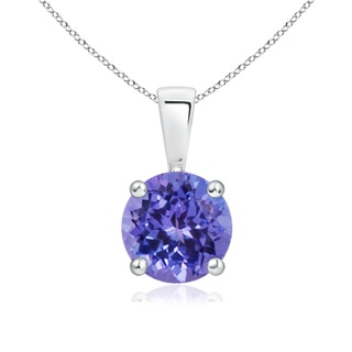 7mm AA Classic Prong-Set Round Tanzanite Solitaire Pendant in White Gold