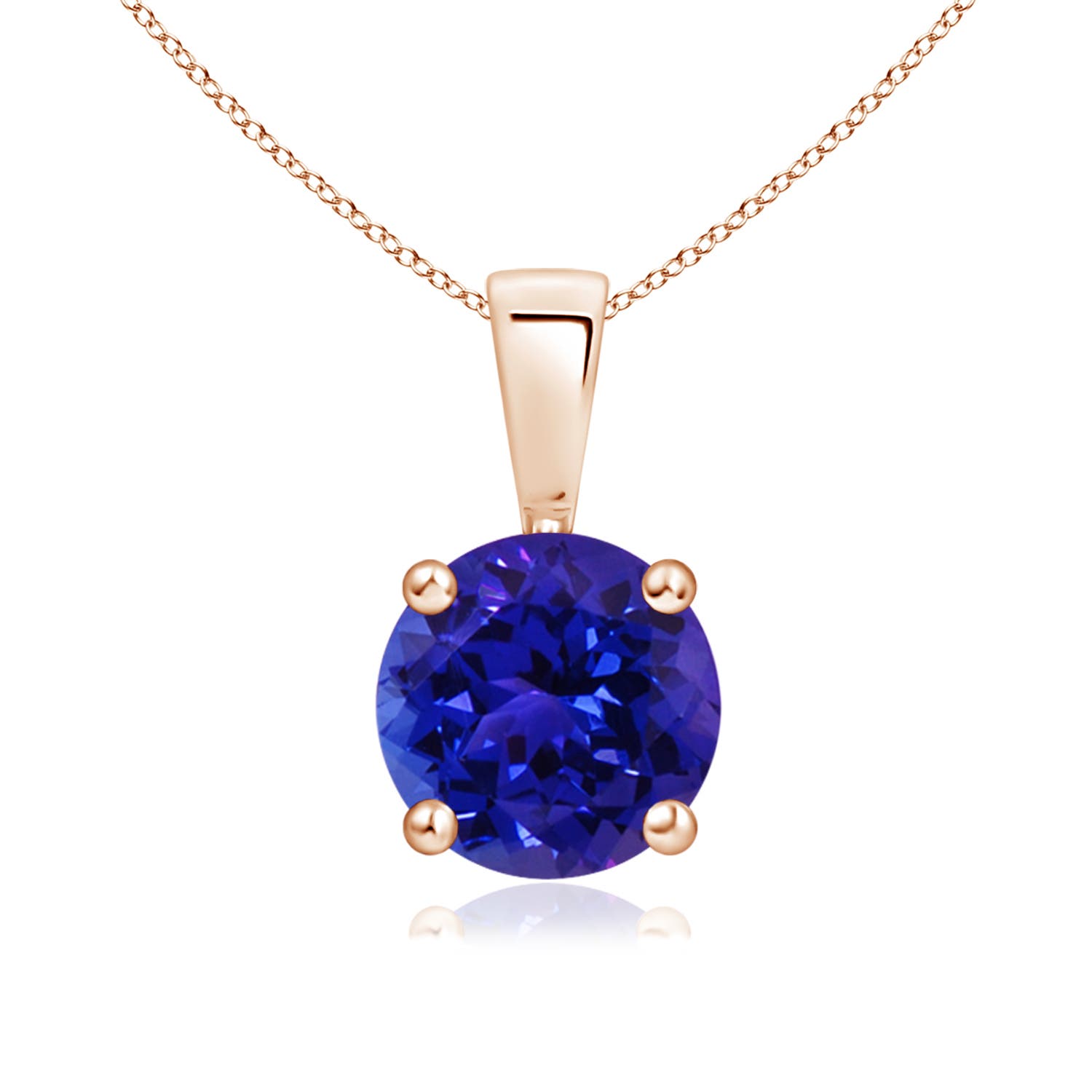 7mm AAAA Classic Prong-Set Round Tanzanite Solitaire Pendant in Rose Gold