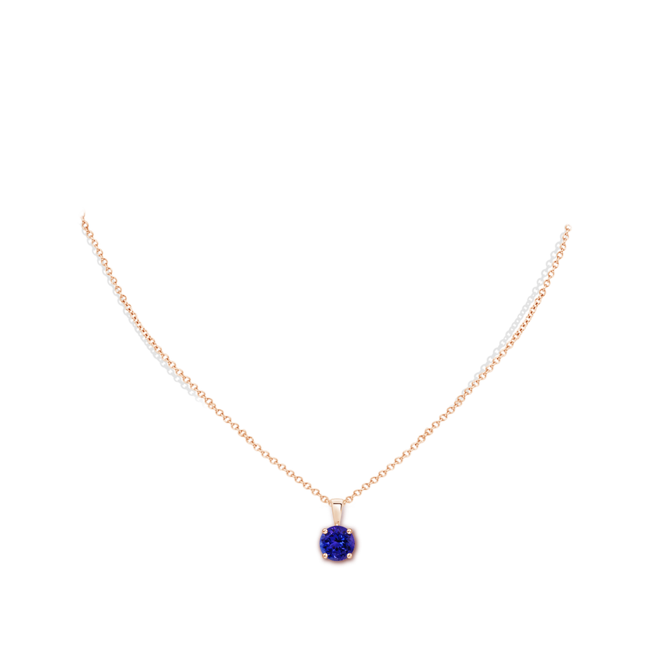 7mm AAAA Classic Prong-Set Round Tanzanite Solitaire Pendant in Rose Gold pen