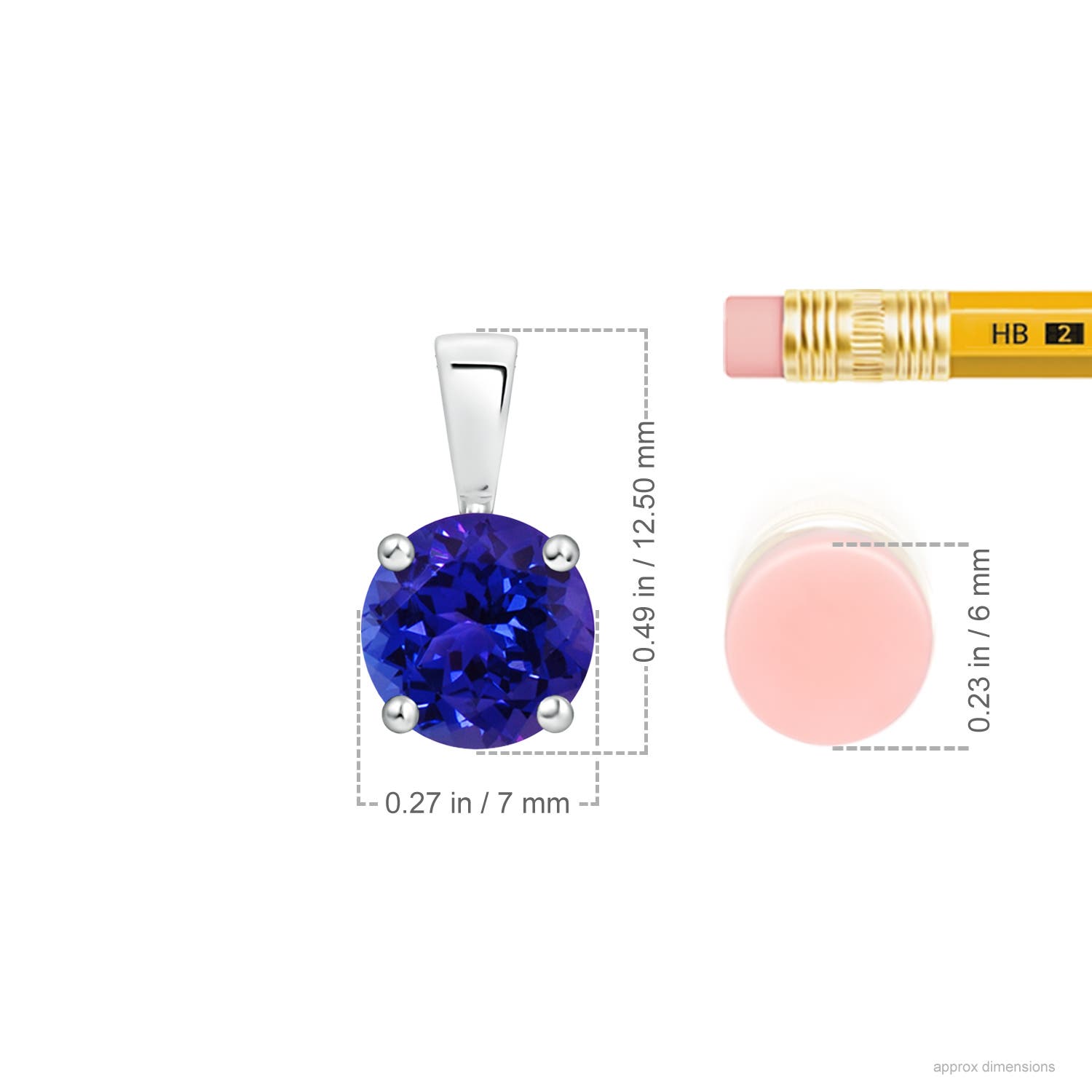 7mm AAAA Classic Prong-Set Round Tanzanite Solitaire Pendant in White Gold - ruler