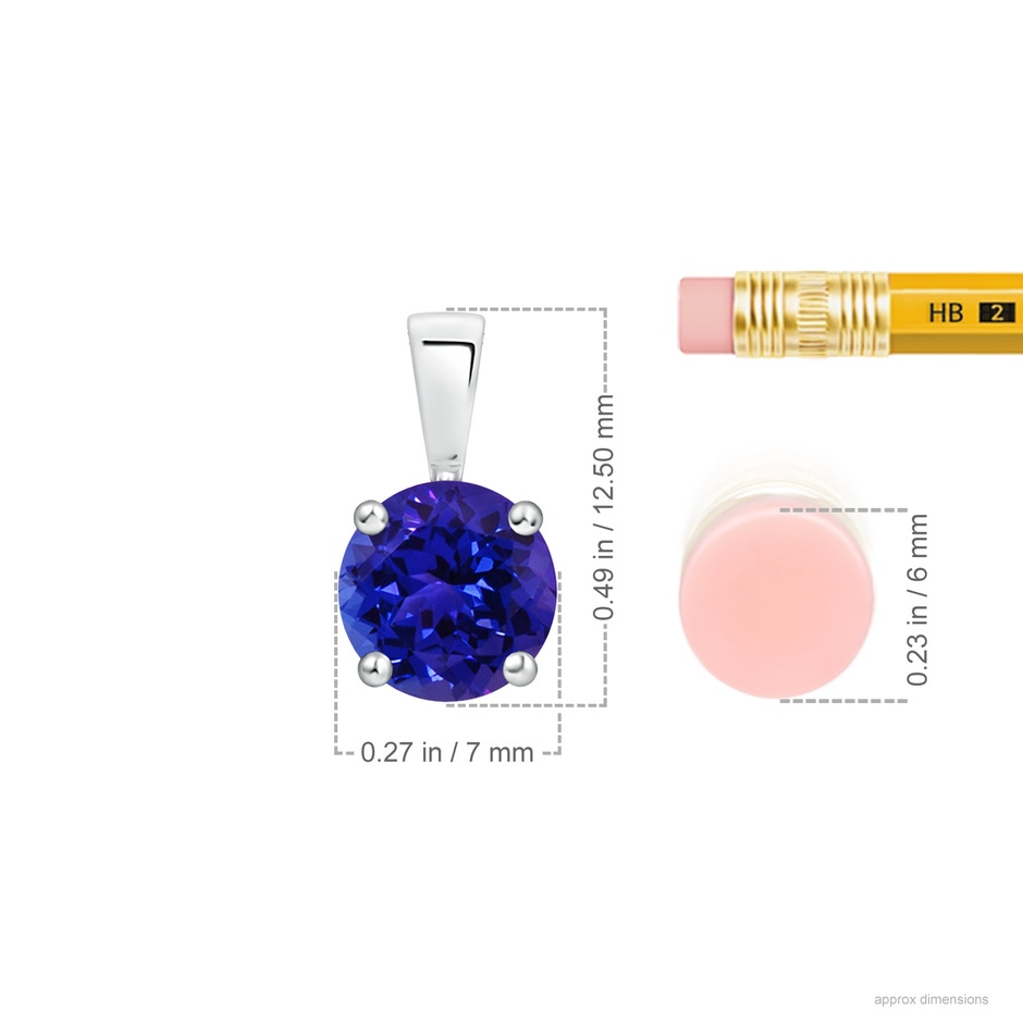 7mm AAAA Classic Prong-Set Round Tanzanite Solitaire Pendant in White Gold ruler