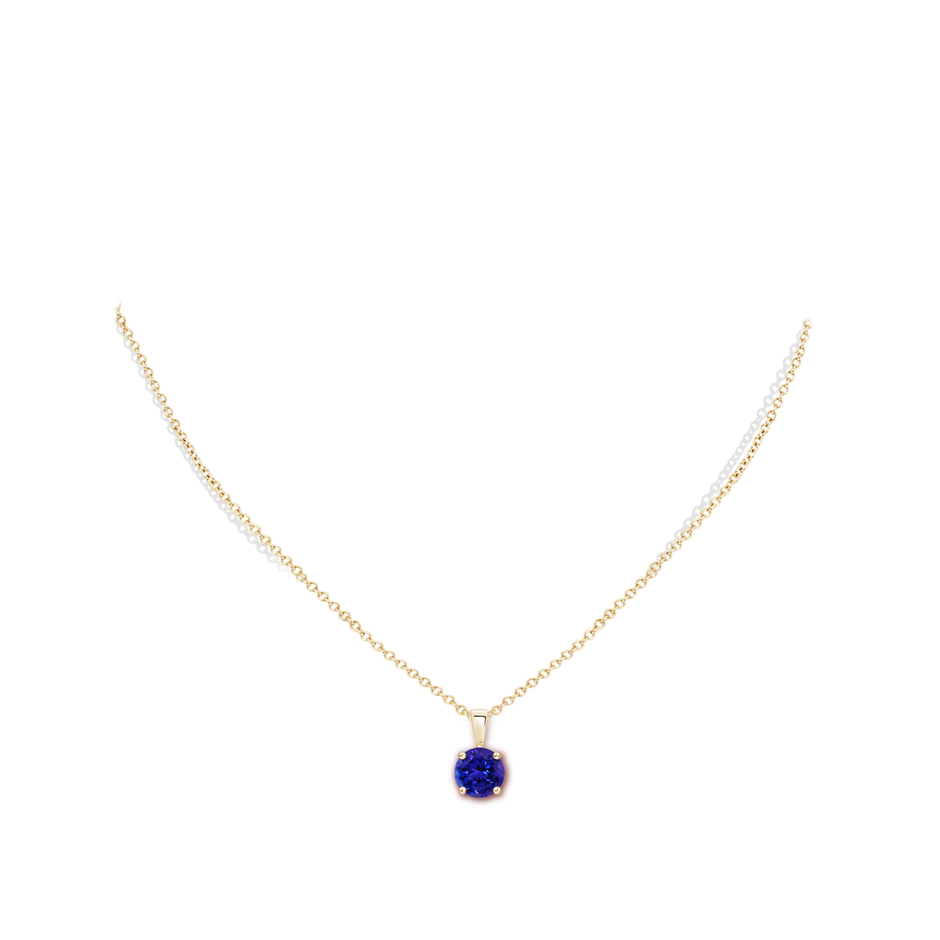 7mm AAAA Classic Prong-Set Round Tanzanite Solitaire Pendant in Yellow Gold pen