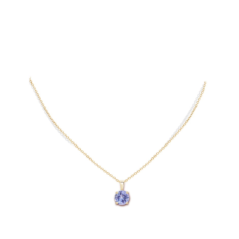 8mm A Classic Prong-Set Round Tanzanite Solitaire Pendant in Yellow Gold pen