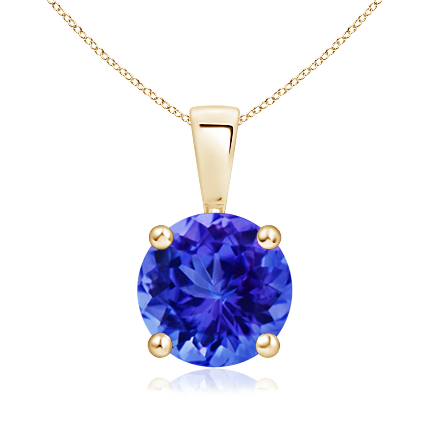 8mm AAA Classic Prong-Set Round Tanzanite Solitaire Pendant in 18K Yellow Gold