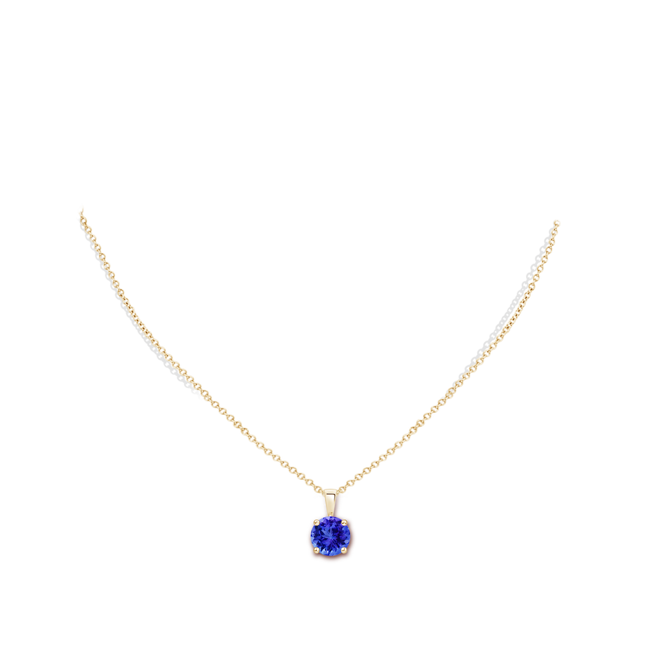 8mm AAA Classic Prong-Set Round Tanzanite Solitaire Pendant in Yellow Gold pen