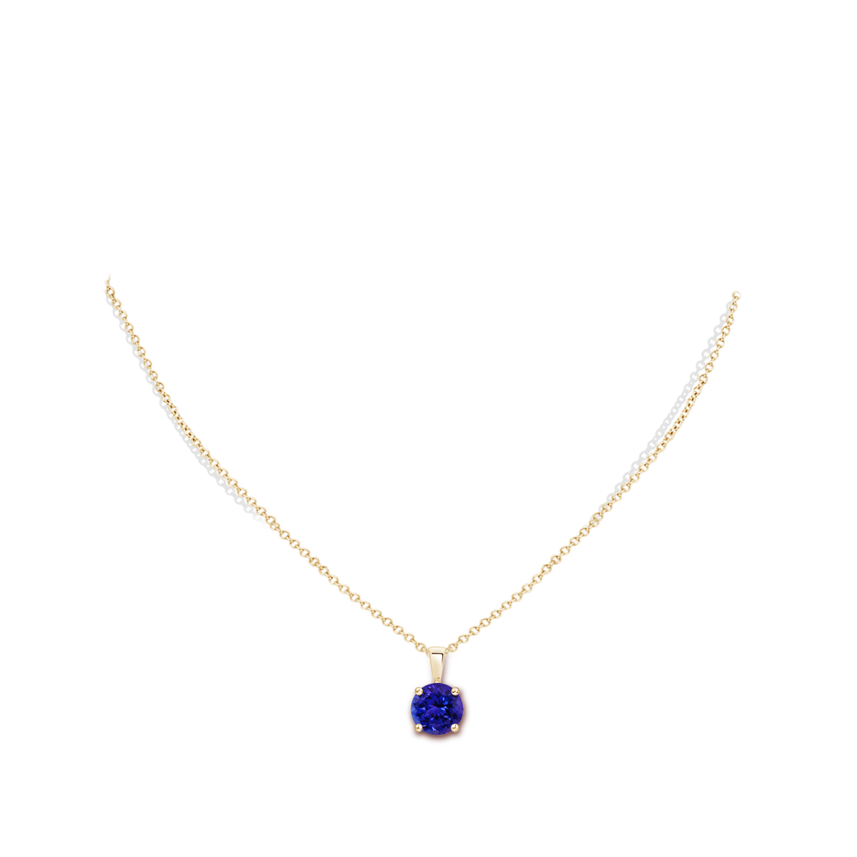 8mm AAAA Classic Prong-Set Round Tanzanite Solitaire Pendant in 18K Yellow Gold pen