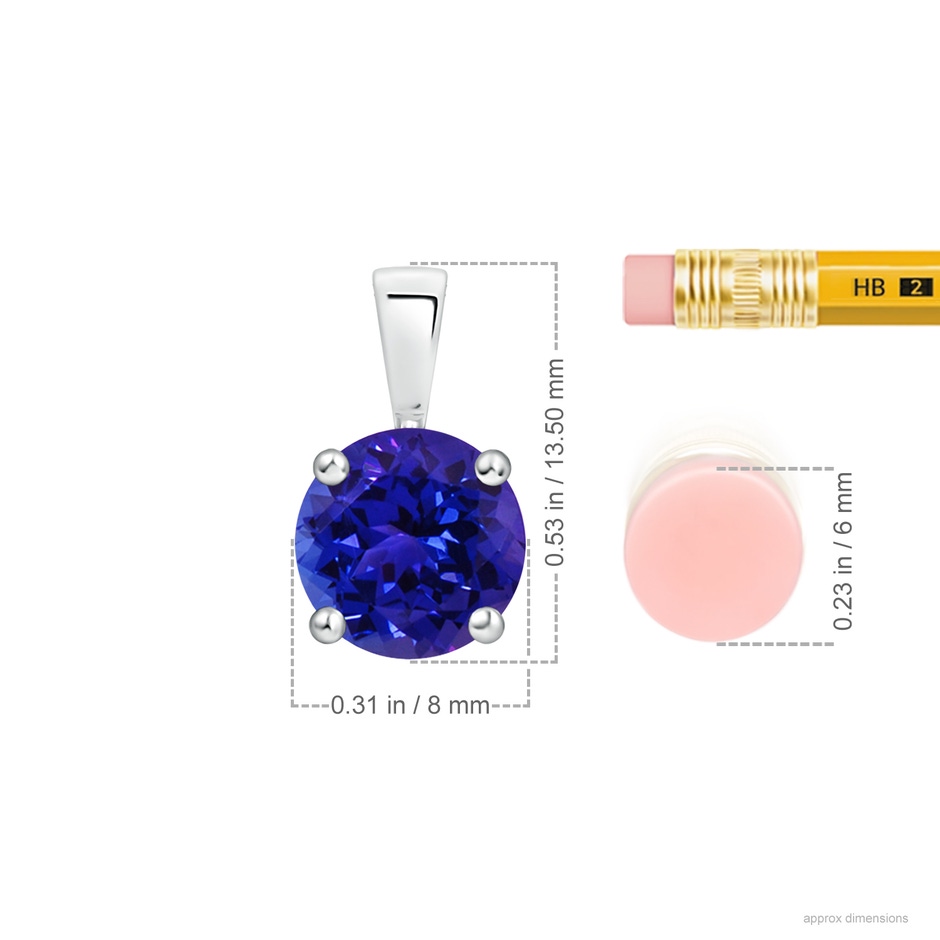 8mm AAAA Classic Prong-Set Round Tanzanite Solitaire Pendant in P950 Platinum ruler