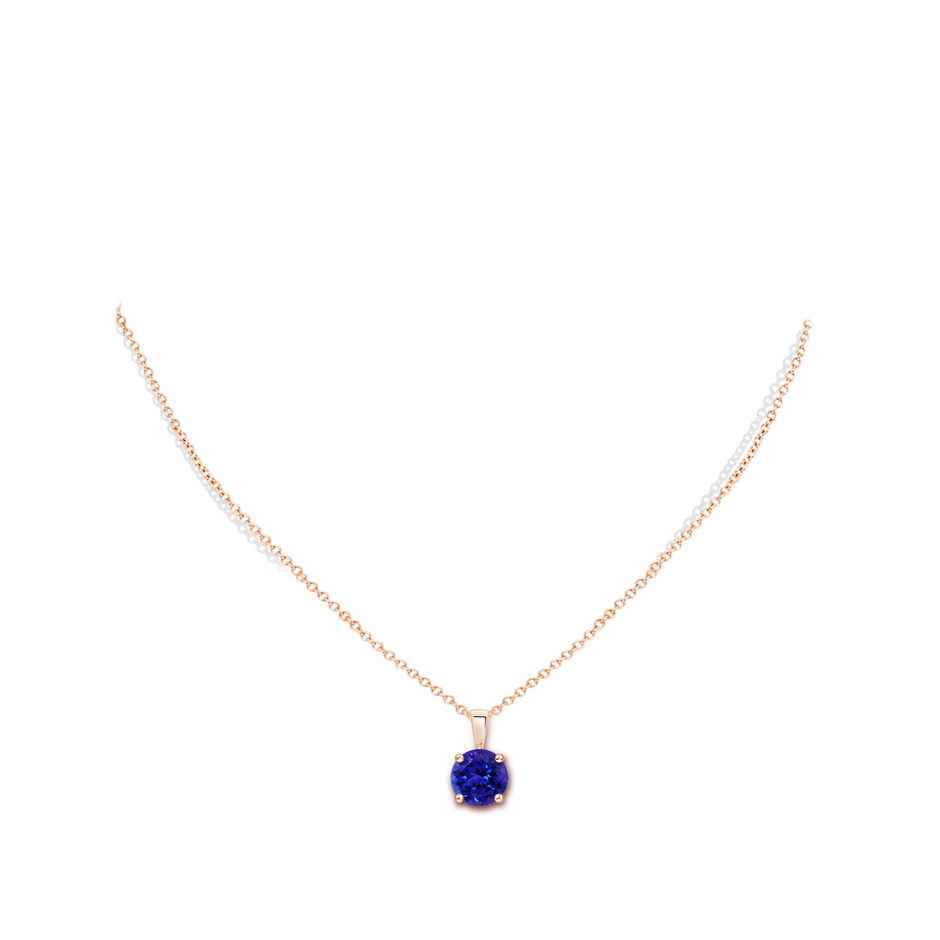 8mm AAAA Classic Prong-Set Round Tanzanite Solitaire Pendant in Rose Gold pen