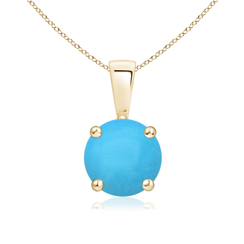 7mm AAA Classic Round Turquoise Solitaire Pendant in Yellow Gold 