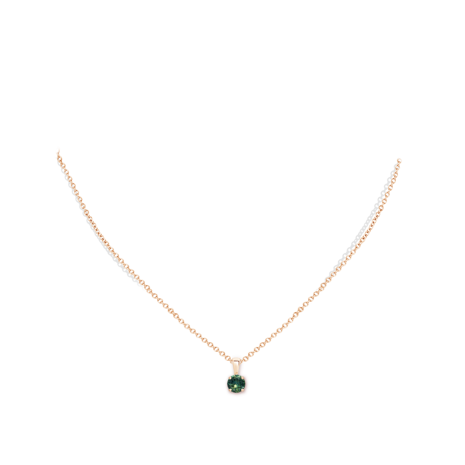 5mm AA Classic Prong-Set Round Teal Montana Sapphire Solitaire Pendant in Rose Gold pen