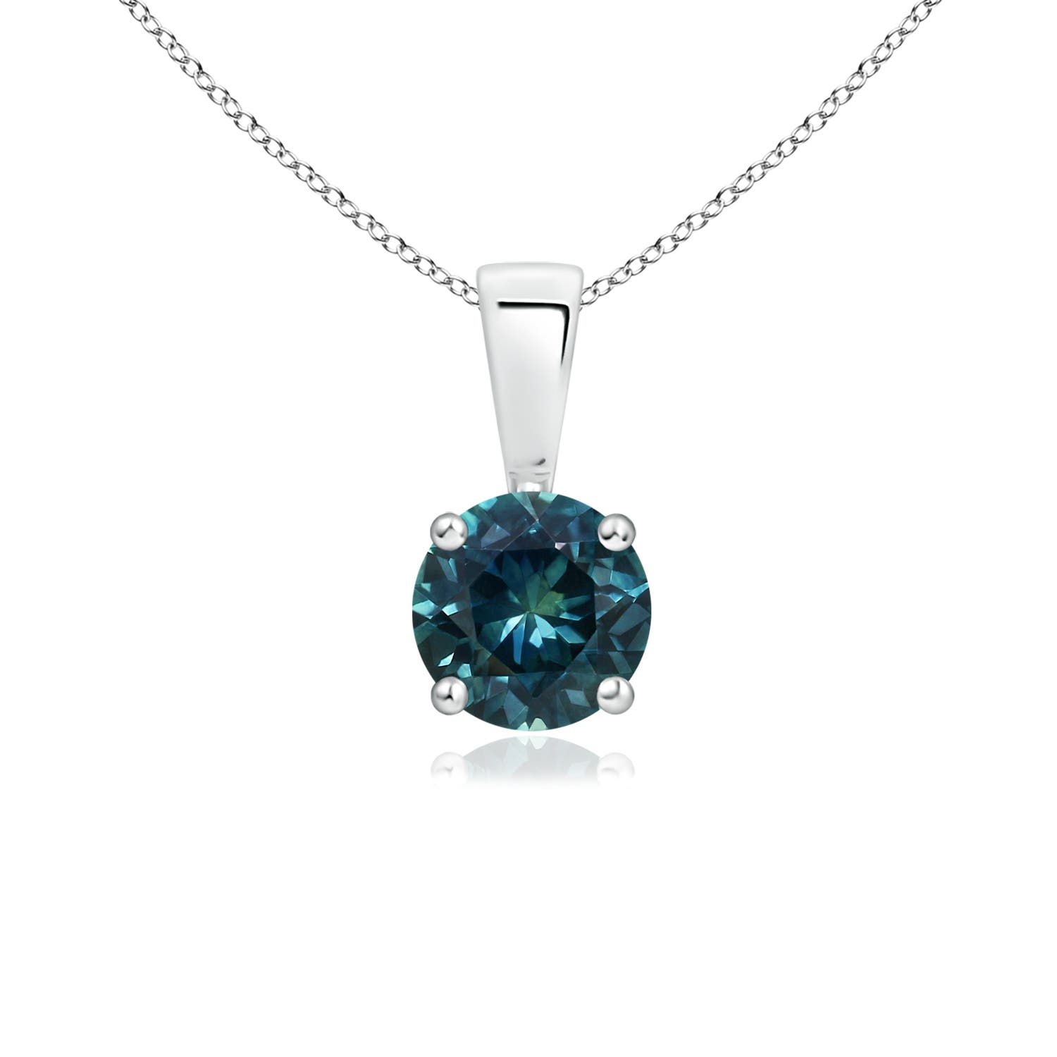 5mm AAA Classic Prong-Set Round Teal Montana Sapphire Solitaire Pendant in 18K White Gold