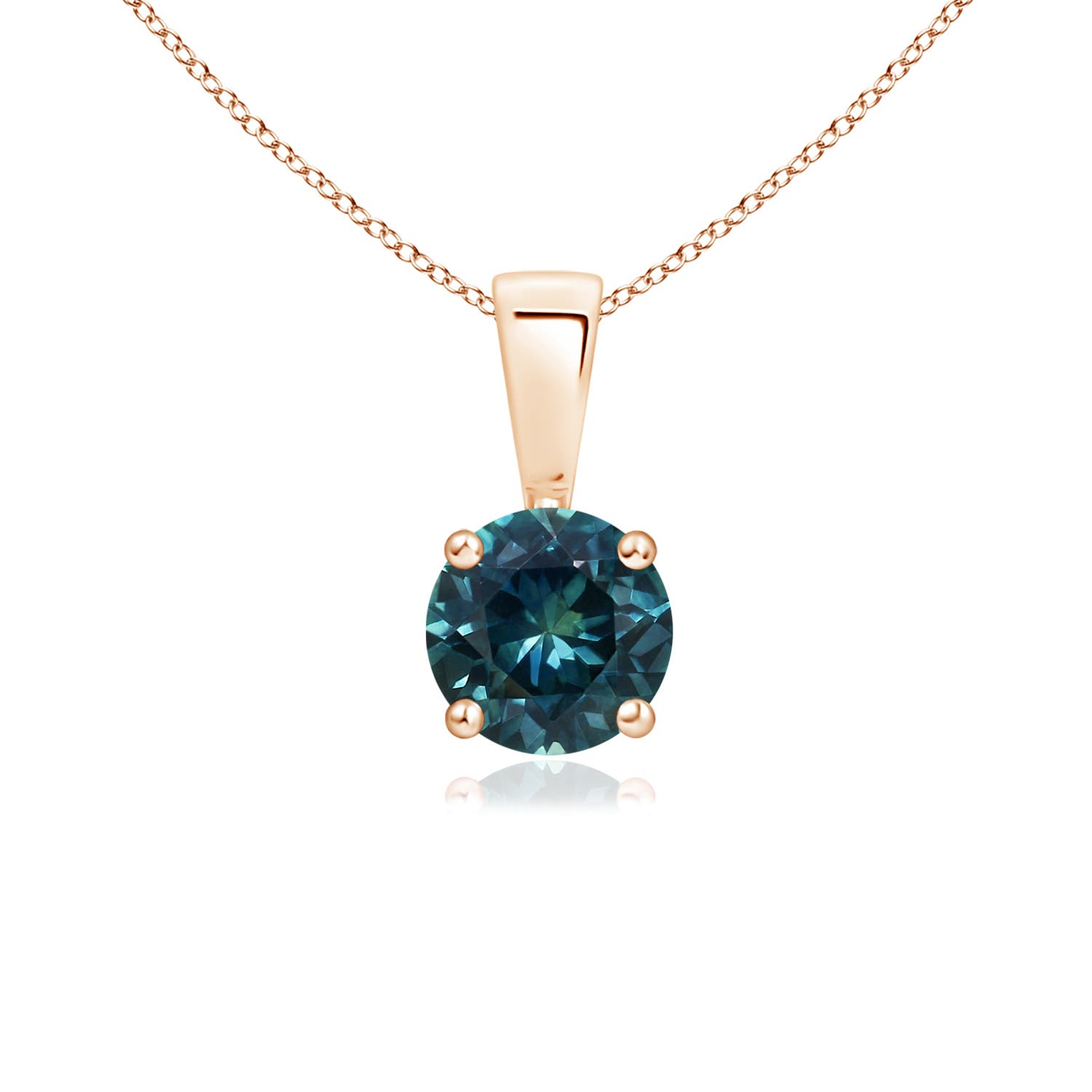 5mm AAA Classic Prong-Set Round Teal Montana Sapphire Solitaire Pendant in Rose Gold