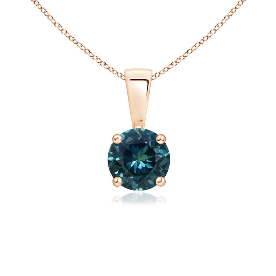 5mm AAA Classic Prong-Set Round Teal Montana Sapphire Solitaire Pendant in Rose Gold 