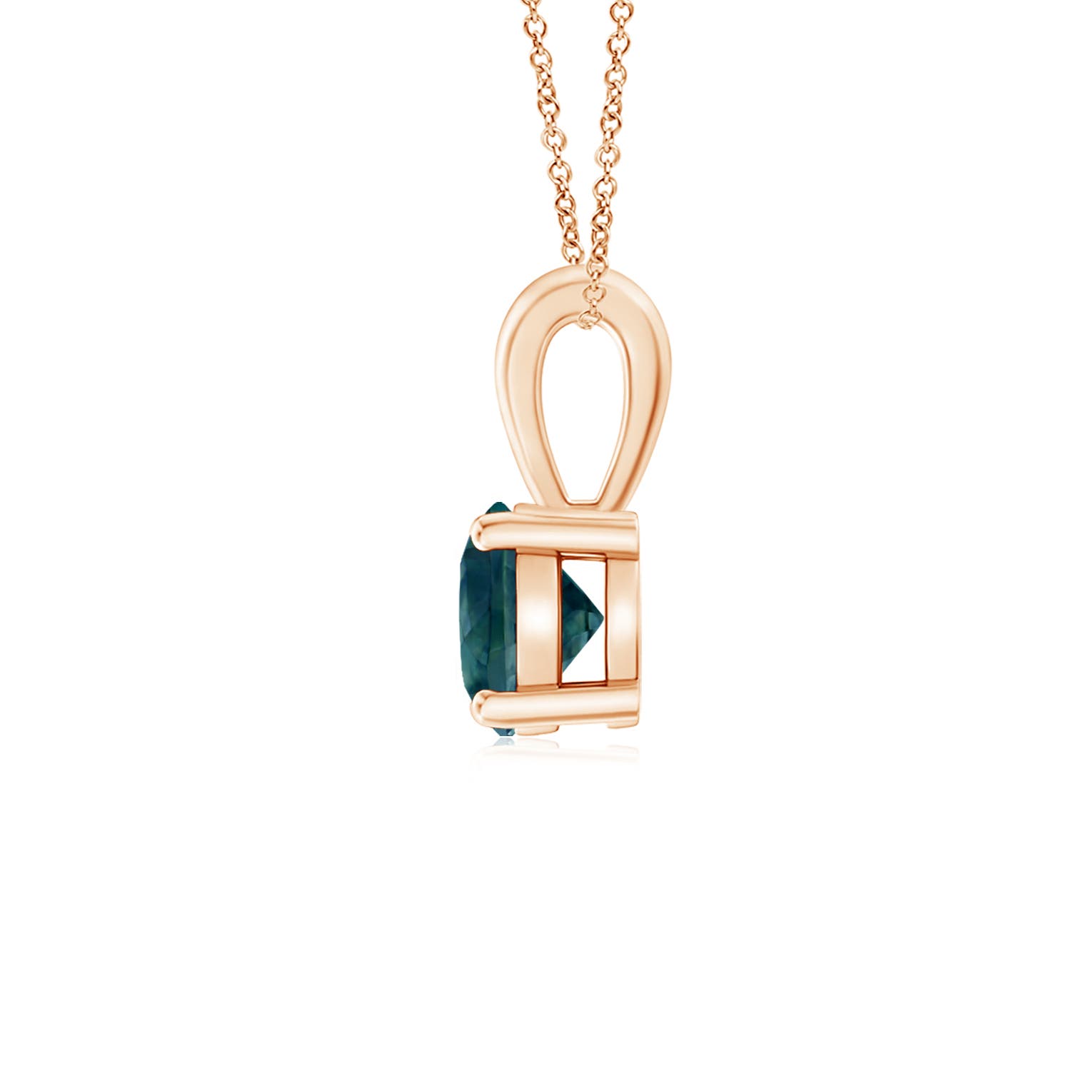 5mm AAA Classic Prong-Set Round Teal Montana Sapphire Solitaire Pendant in Rose Gold