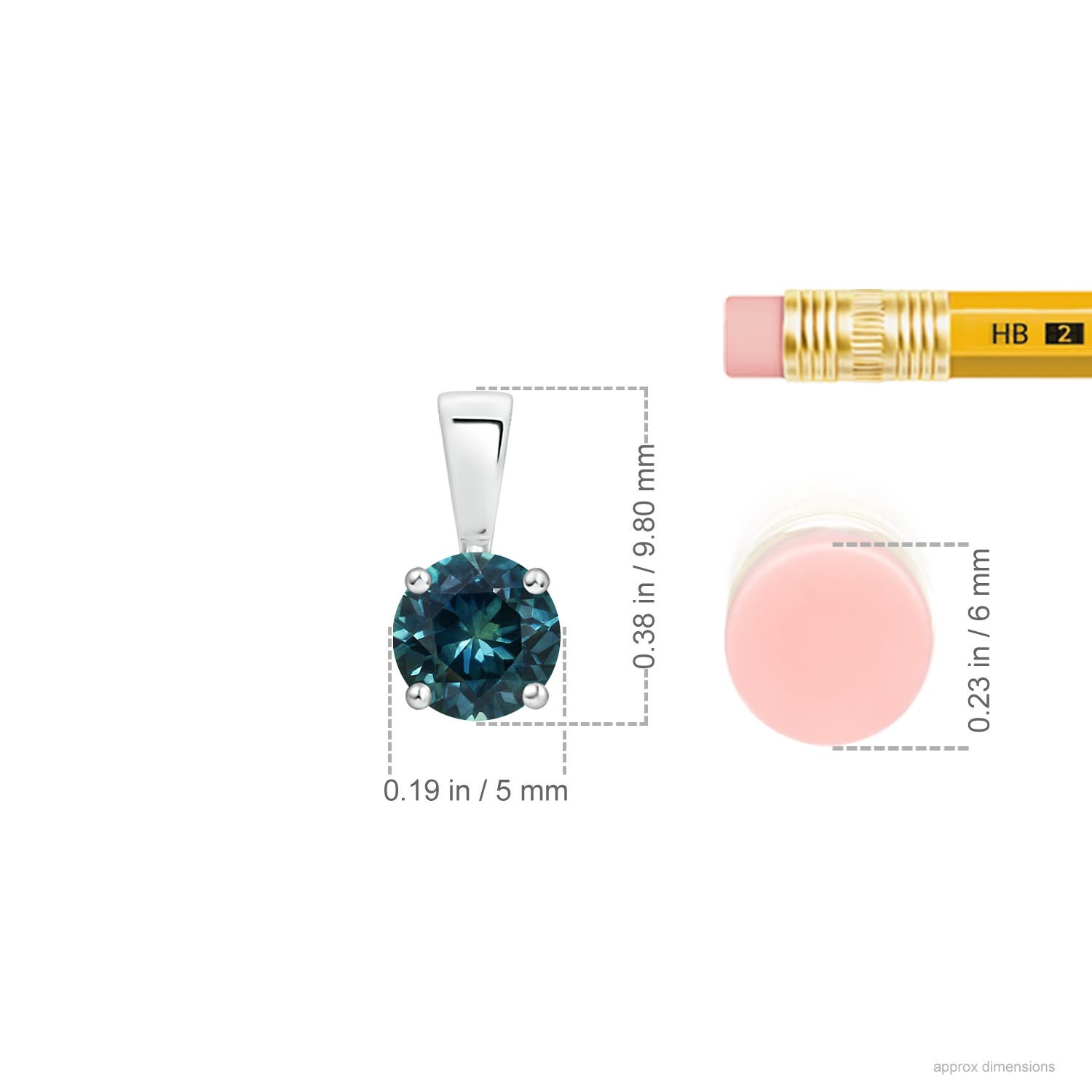 5mm AAA Classic Prong-Set Round Teal Montana Sapphire Solitaire Pendant in White Gold - ruler