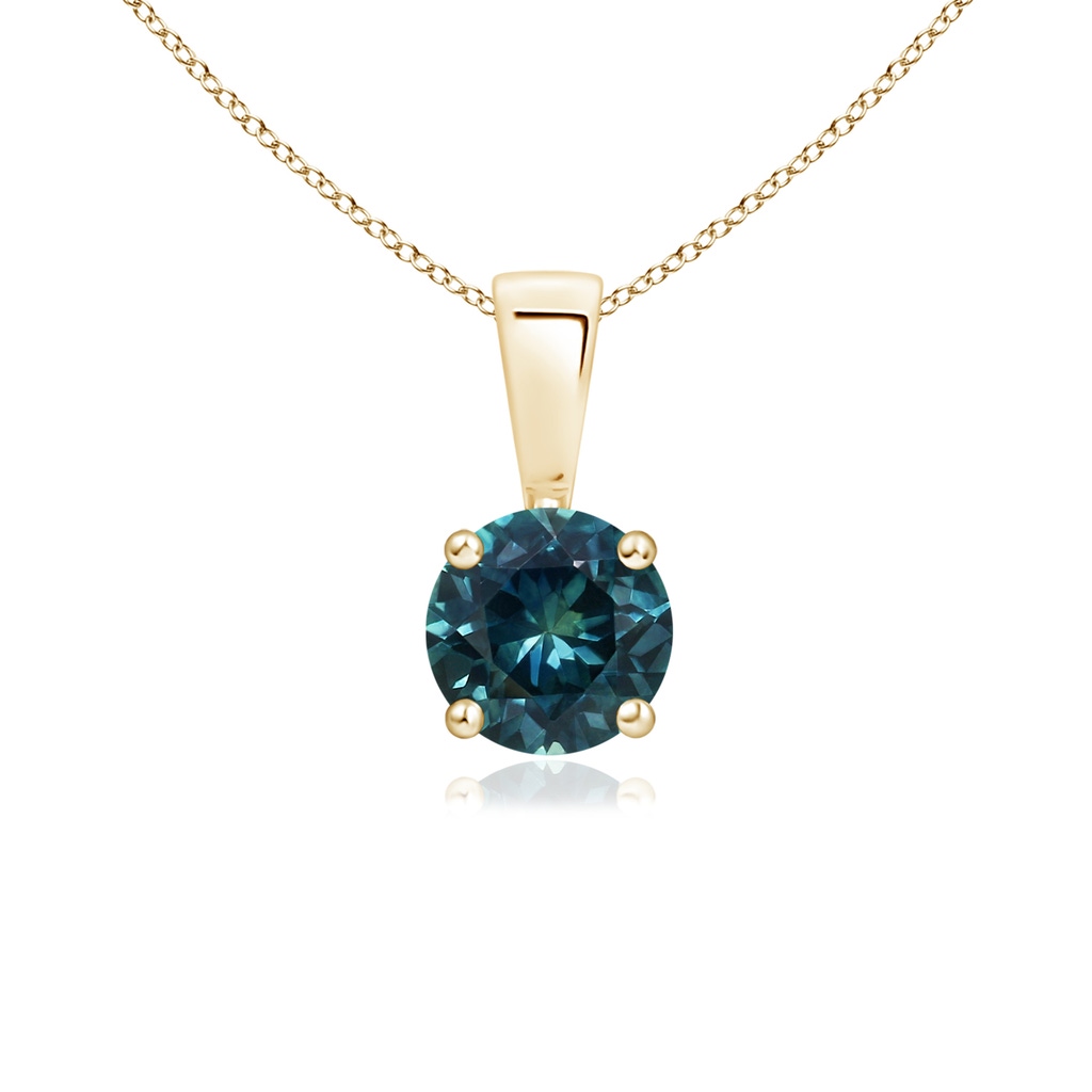 5mm AAA Classic Round Teal Montana Sapphire Solitaire Pendant in Yellow Gold
