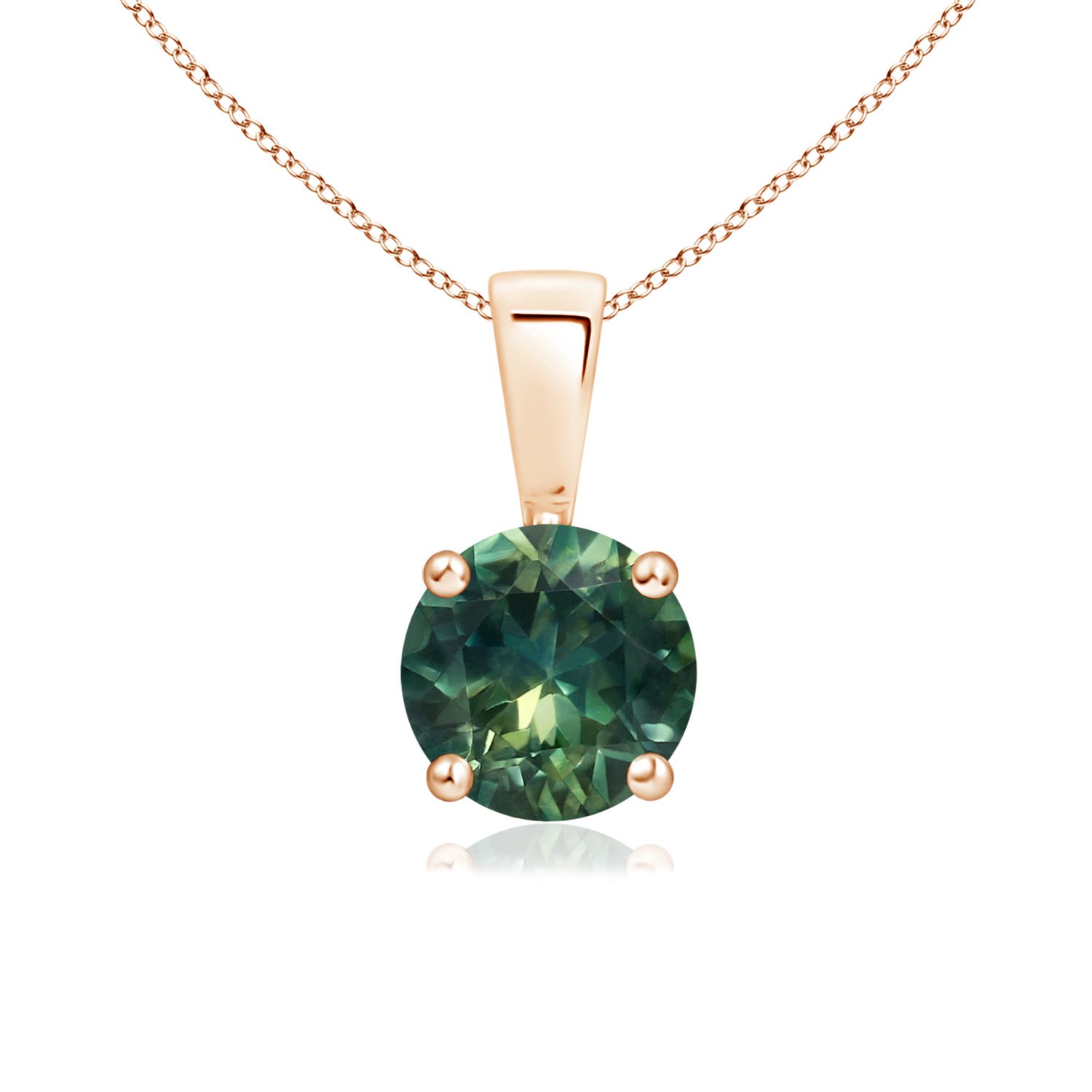 6mm AA Classic Prong-Set Round Teal Montana Sapphire Solitaire Pendant in Rose Gold