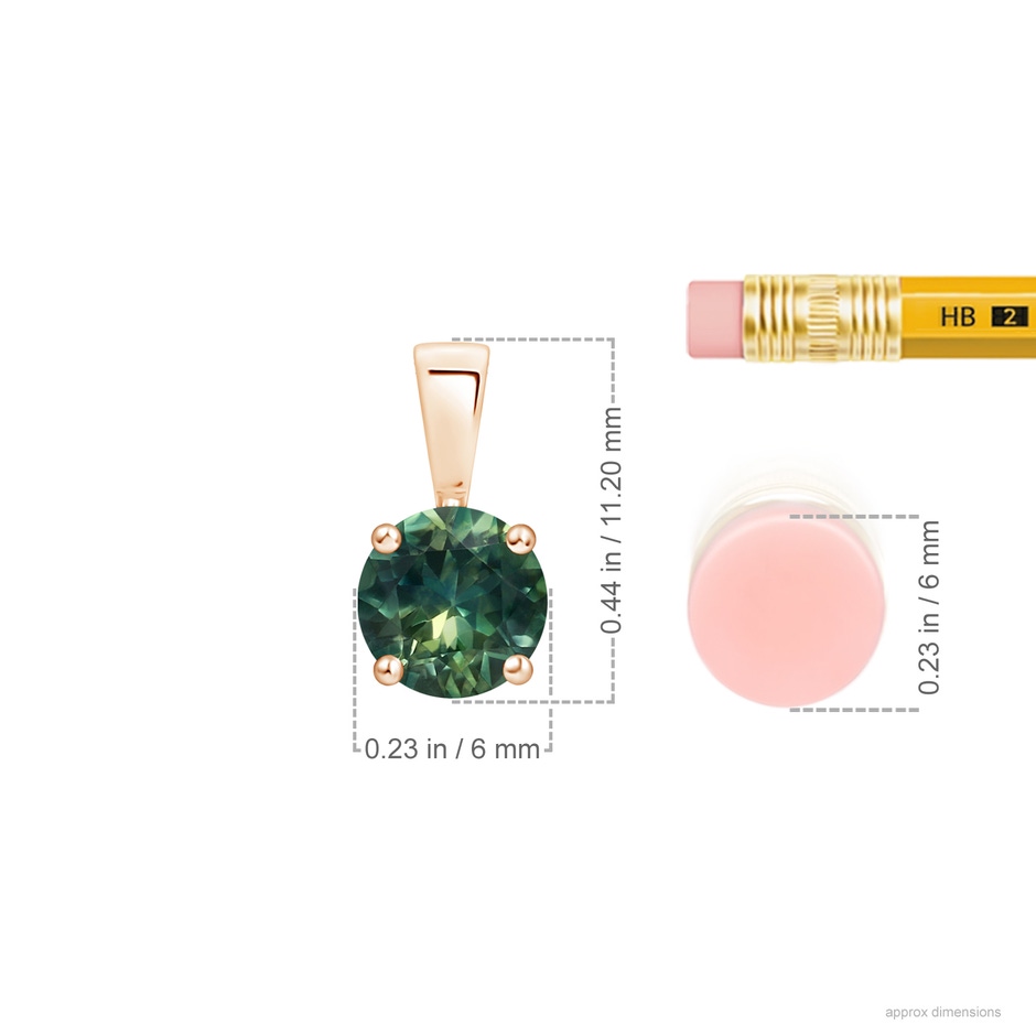 6mm AA Classic Prong-Set Round Teal Montana Sapphire Solitaire Pendant in Rose Gold ruler