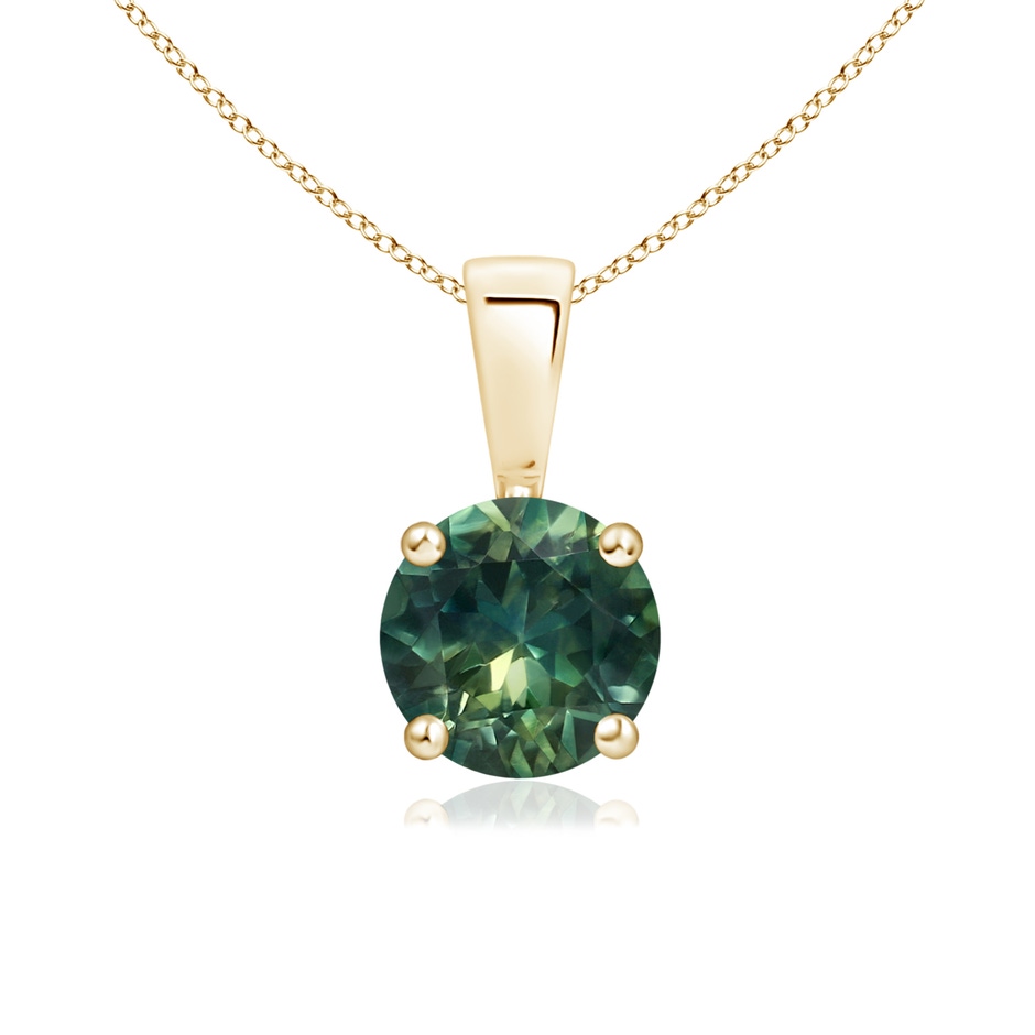 6mm AA Classic Prong-Set Round Teal Montana Sapphire Solitaire Pendant in Yellow Gold 