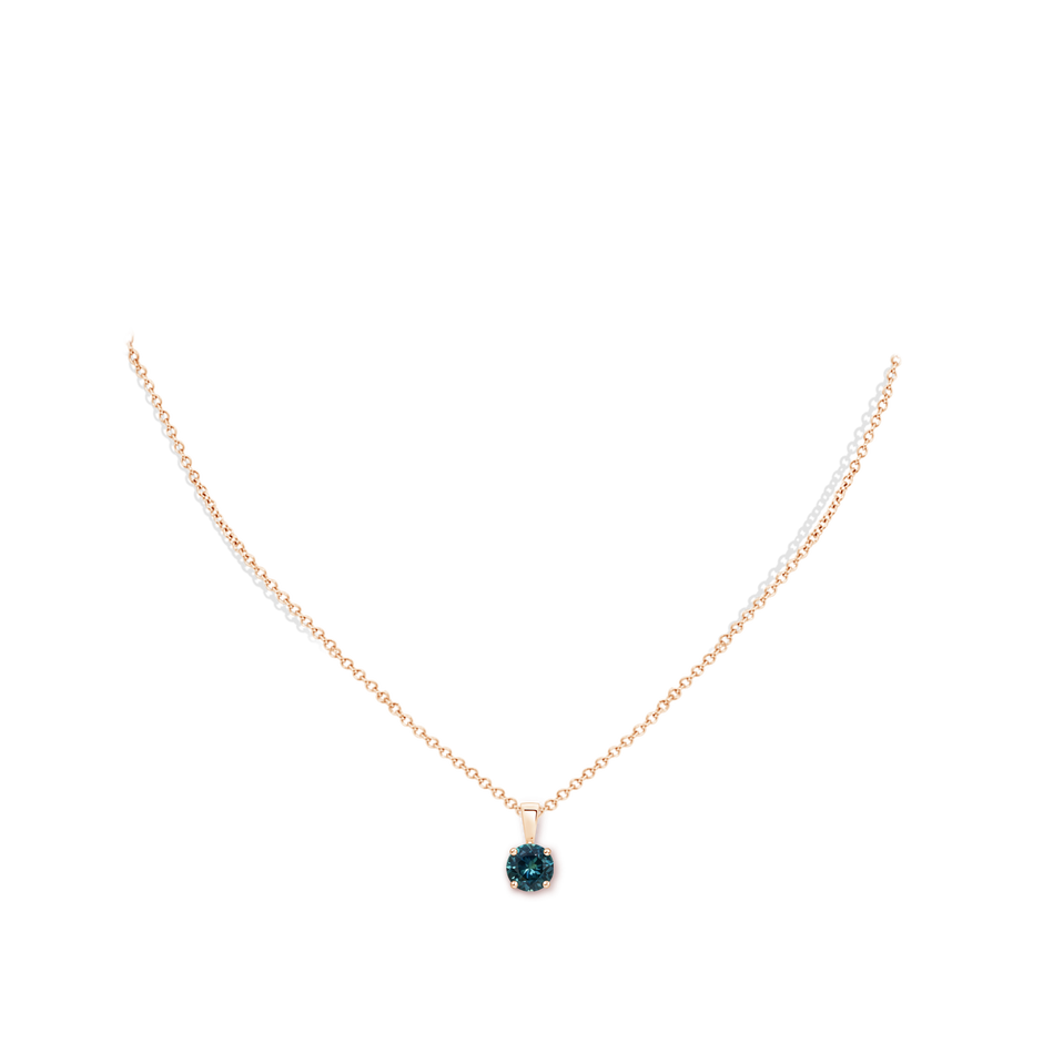 6mm AAA Classic Prong-Set Round Teal Montana Sapphire Solitaire Pendant in Rose Gold pen