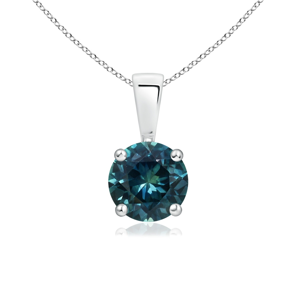 6mm AAA Classic Round Teal Montana Sapphire Solitaire Pendant in White Gold