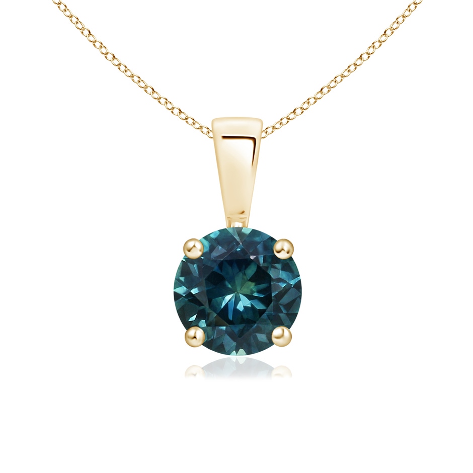 6mm AAA Classic Prong-Set Round Teal Montana Sapphire Solitaire Pendant in Yellow Gold 