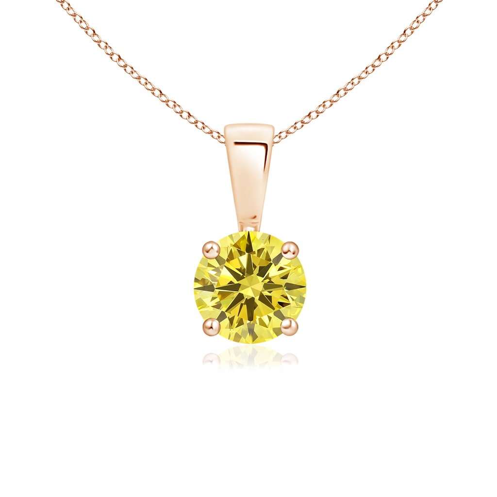 5.1mm AAAA Classic Prong-Set Round Fancy Intense Yellow Diamond Solitaire Pendant in Rose Gold