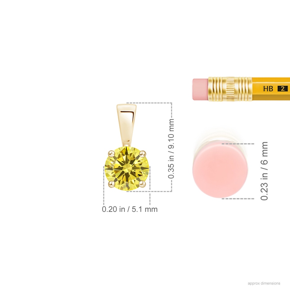 5.1mm AAAA Classic Prong-Set Round Fancy Intense Yellow Diamond Solitaire Pendant in Yellow Gold ruler