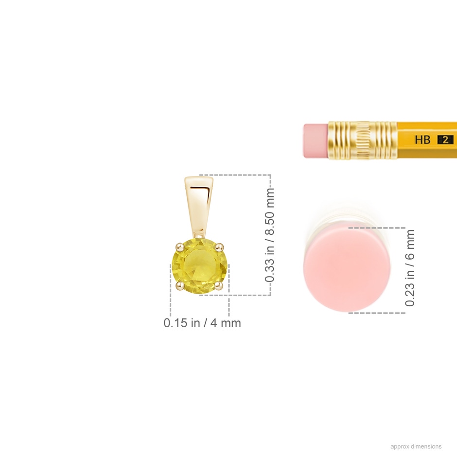 4mm A Classic Prong-Set Round Yellow Sapphire Solitaire Pendant in Yellow Gold ruler