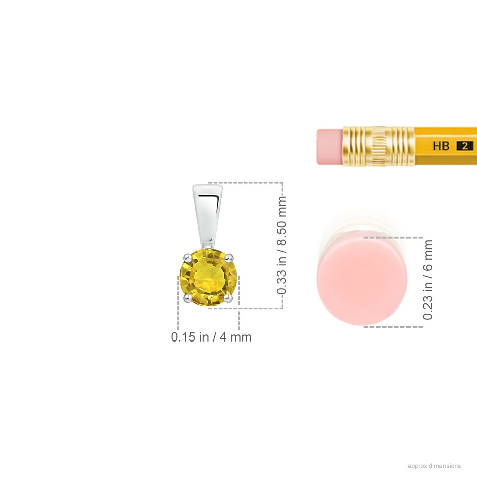 4mm AAAA Classic Prong-Set Round Yellow Sapphire Solitaire Pendant in S999 Silver ruler