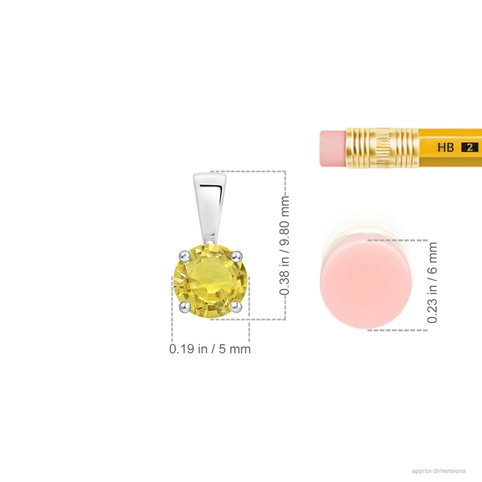 5mm AA Classic Prong-Set Round Yellow Sapphire Solitaire Pendant in P950 Platinum ruler
