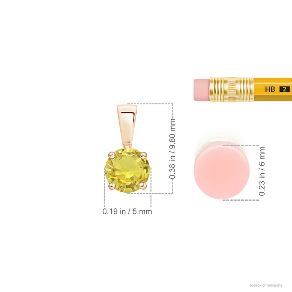 5mm AA Classic Prong-Set Round Yellow Sapphire Solitaire Pendant in Rose Gold ruler