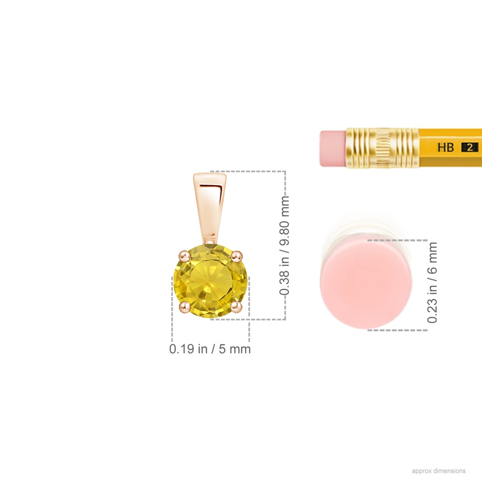 5mm AAA Classic Prong-Set Round Yellow Sapphire Solitaire Pendant in Rose Gold ruler