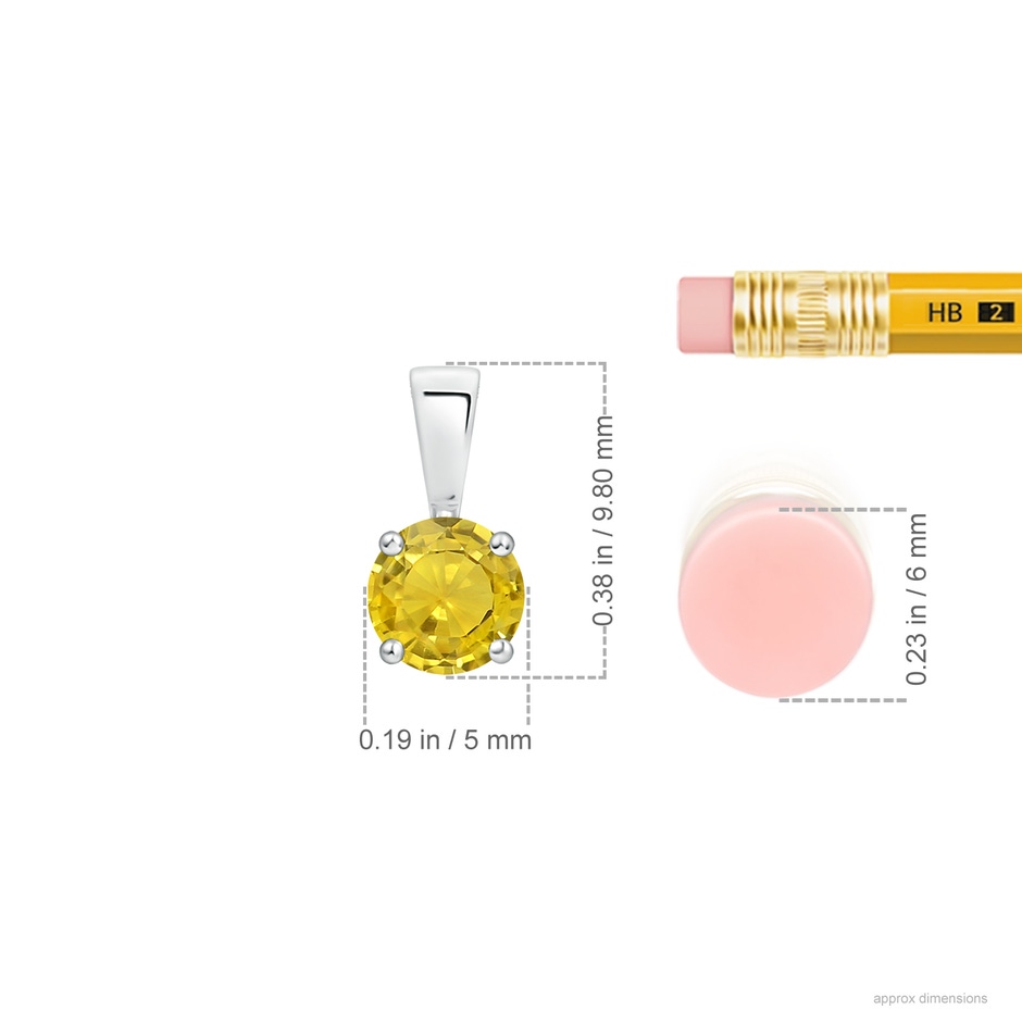 5mm AAA Classic Prong-Set Round Yellow Sapphire Solitaire Pendant in S999 Silver ruler