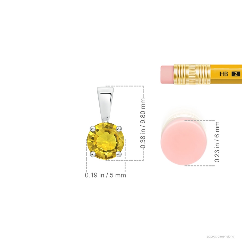 5mm AAAA Classic Prong-Set Round Yellow Sapphire Solitaire Pendant in P950 Platinum ruler