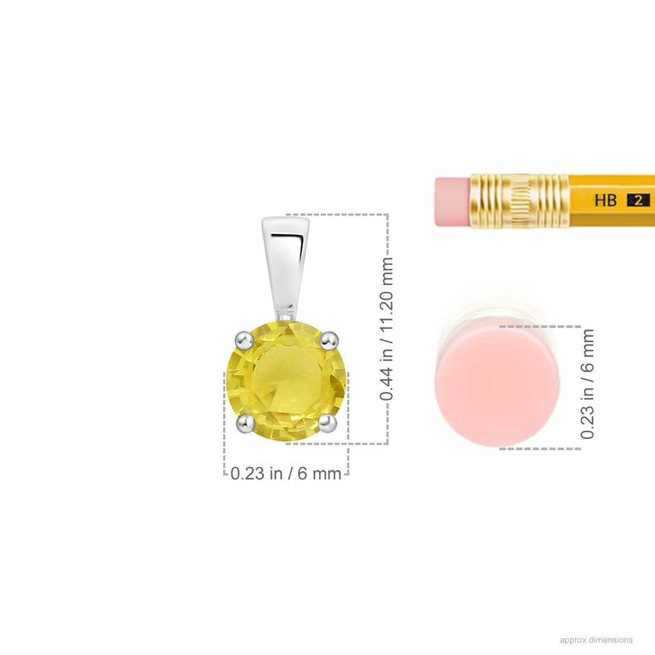 6mm A Classic Prong-Set Round Yellow Sapphire Solitaire Pendant in 18K White Gold ruler