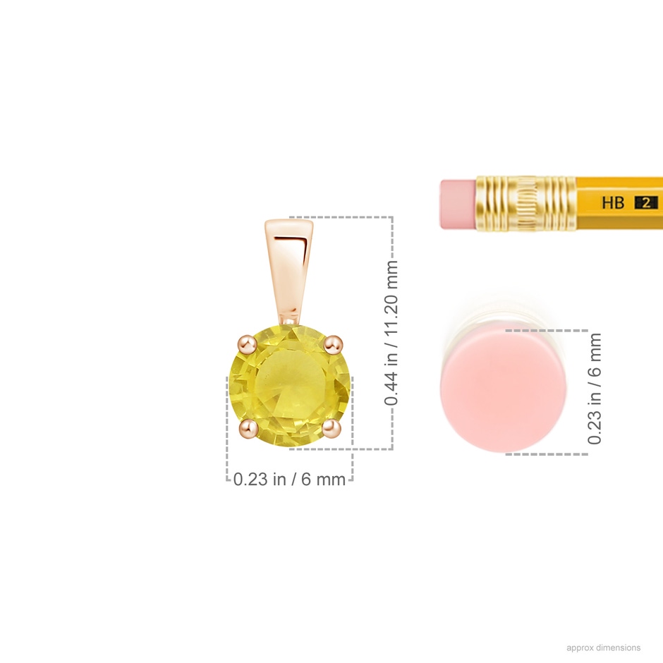 6mm A Classic Prong-Set Round Yellow Sapphire Solitaire Pendant in Rose Gold ruler