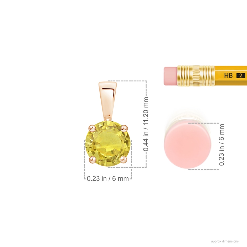 6mm AA Classic Prong-Set Round Yellow Sapphire Solitaire Pendant in Rose Gold ruler