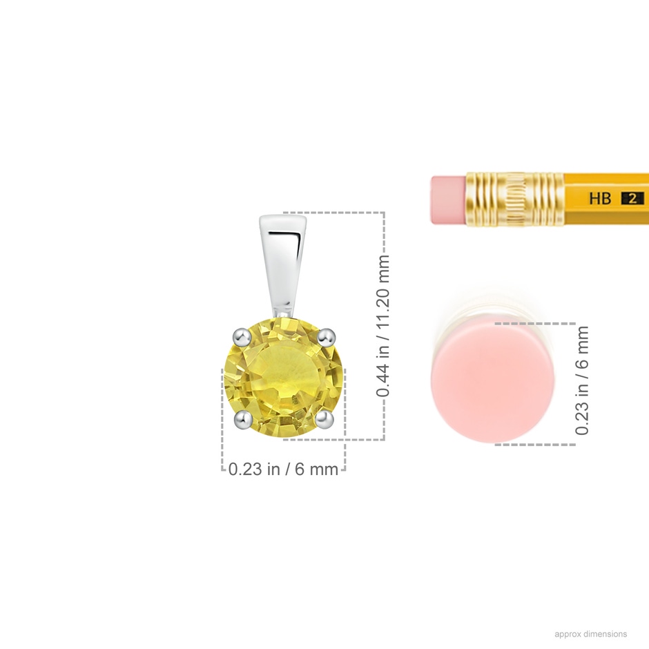 6mm AA Classic Prong-Set Round Yellow Sapphire Solitaire Pendant in White Gold ruler