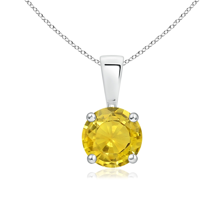 6mm AAA Classic Prong-Set Round Yellow Sapphire Solitaire Pendant in 18K White Gold 
