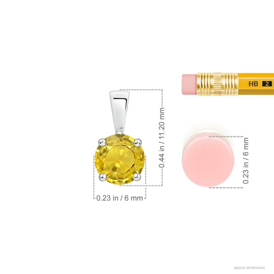 6mm AAA Classic Prong-Set Round Yellow Sapphire Solitaire Pendant in 18K White Gold ruler