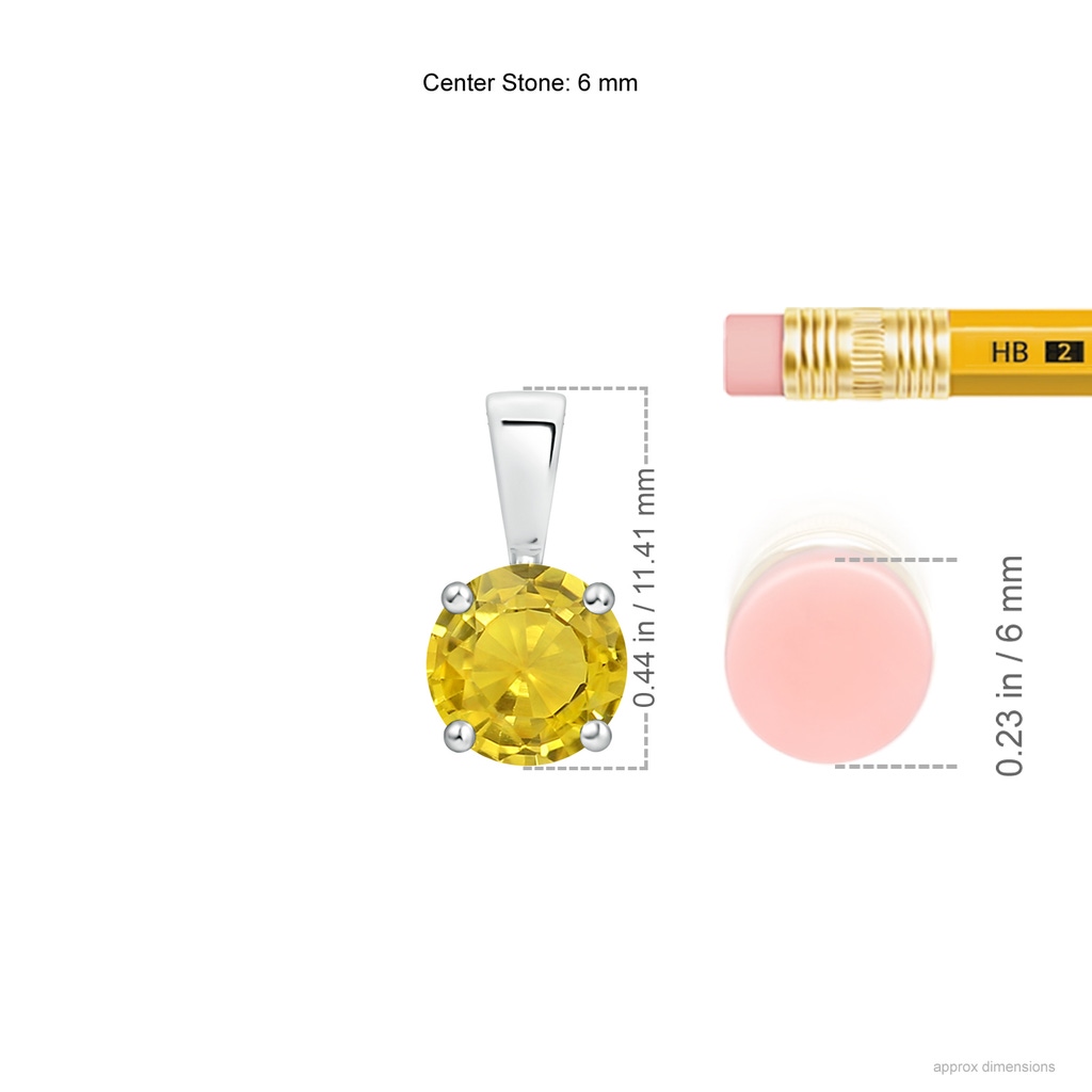 6mm AAA Classic Round Yellow Sapphire Solitaire Pendant in White Gold Ruler