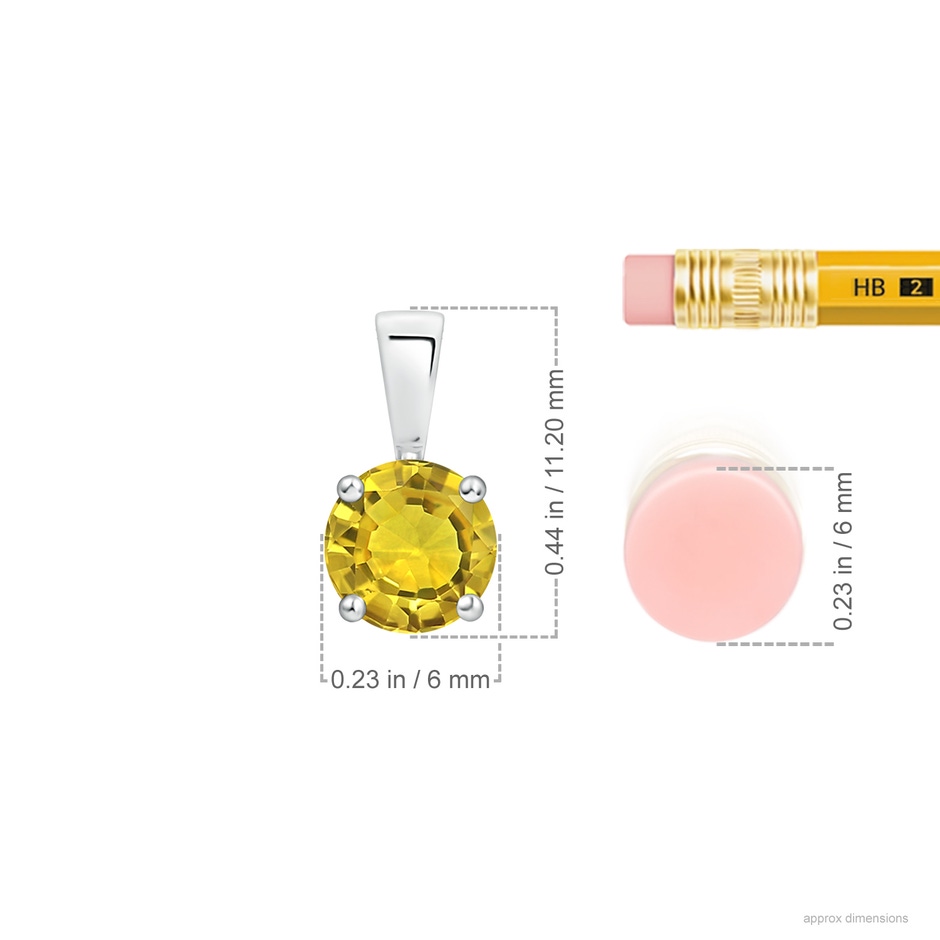 6mm AAAA Classic Prong-Set Round Yellow Sapphire Solitaire Pendant in 18K White Gold ruler