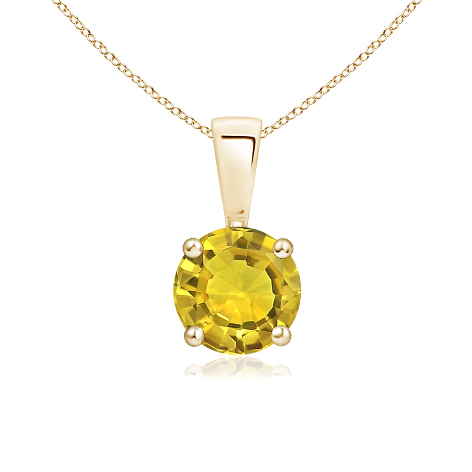 6mm AAAA Classic Prong-Set Round Yellow Sapphire Solitaire Pendant in 18K Yellow Gold