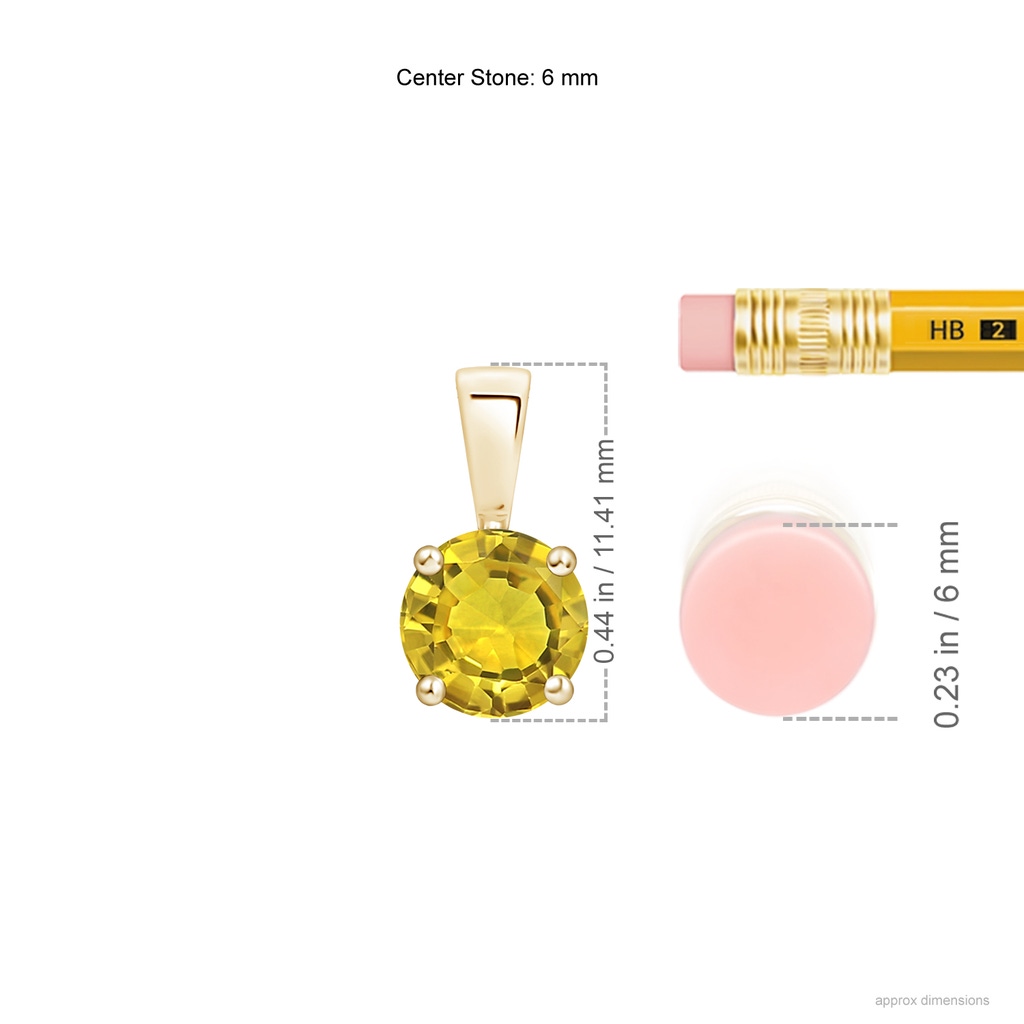 6mm AAAA Classic Round Yellow Sapphire Solitaire Pendant in Yellow Gold Ruler
