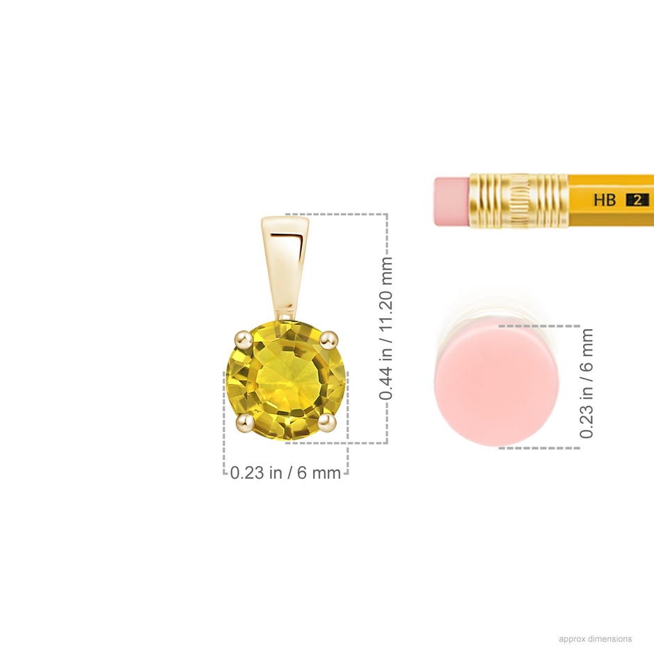 6mm AAAA Classic Prong-Set Round Yellow Sapphire Solitaire Pendant in Yellow Gold ruler